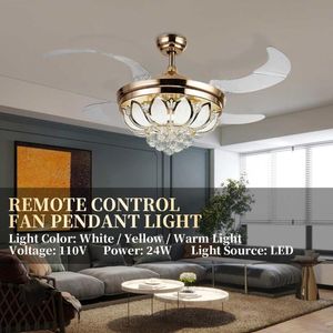 Потолочные вентиляторы Crystal Fan Lamp Light Luxury Living Room Столовая спальня простая современная высокая невидимая невидимая