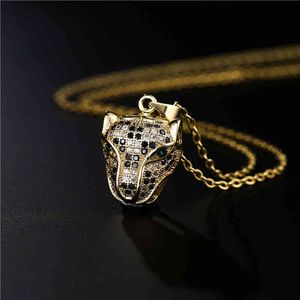 2022 Fashol Gold Color Leopard Head Hängsmycke Halsband för kvinnor Män Lyxig Cubic Zirconia Smycken Kvinnliga Tillbehör