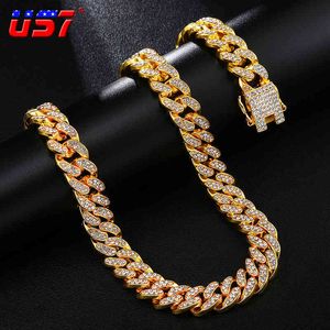 US7 13MM Miami Cuban Link Chain Necklaces&Bracelets Iced Out Crystal Rhinestones Hip Hop Necklaces for Men Women Jewelry X0509