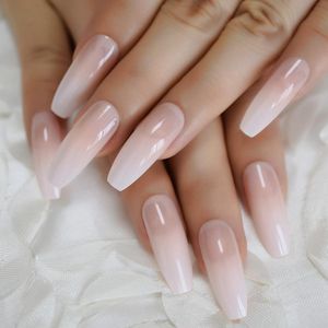 False Nails Natural Coffin Daily Salon Nail Long Full Cover French Tips Gradient Smooth Good Quality Ballerina Faux Ongles