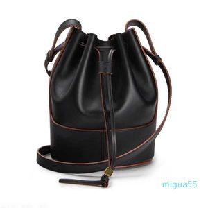 Fashion Women's Balloon Leather Bucket Bags Drawstring Bag Designer One Shoulder Diagonal Bag Small Black