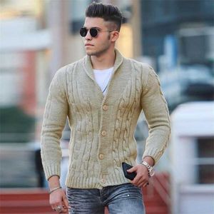 Homens Fashion Botão Botão De Neck Sleeers Cardigan para Mens Queda Vintage Camisola Casacos Inverno Casual Casual Casacos de malha 211221