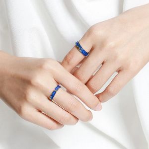 1Pcs Sun And Moon Lover Couple Rings Promise Wedding Bands for Him and Her Blue Starry Sky Open Lover Rings Romantic Jewelry