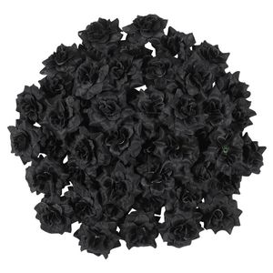 Decorative Flowers Wreaths Simulation Silk Rose Flower Heads For Hat Clothes Embellishment Black