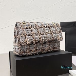 Дизайнерские классические твидовые сумки с двойным клапаном, женская большая сумка для девочек, золотая цепочка, клатч через плечо, модные сумки
