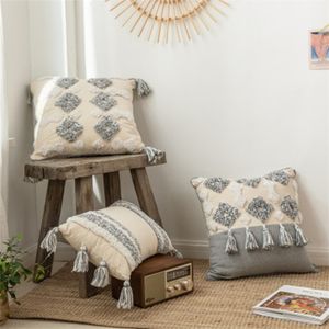 Fodera per cuscino in stile marocchino Nappa trapuntata Federa decorativa neutra a mano 45x45cm / 30x50cm per divano letto Grigio avorio 210423