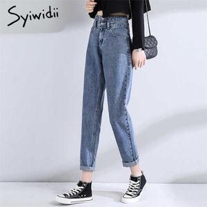 Jeans a vita alta Donna Moda Street Style Pantaloni in denim elastico Cotone sciolto rivestito Vintage lavato Boyfriend 211129