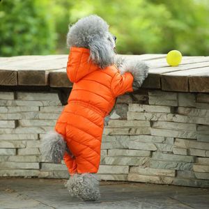 Winter Warm Down Dog Jacket Pet Hundar Kostym Valp Lättvikt Fyra Ben Hoodie Coat Kläder för Teddy Bear Big Combinaison Ski 211007