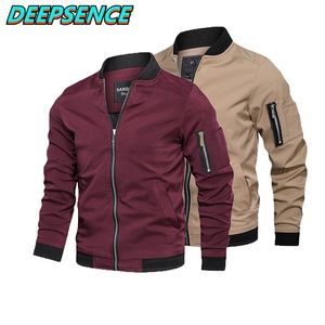 Vårhöst Fashion Casual Jacket Coat Men England Stand Neck Solid Zipper Fickor Streetwear Simple Jackets Män Plus Storlek 5xl 211009