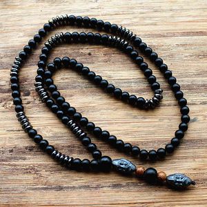 Design Black Men's Hematite Carving Bead Halsband Mode Smycken