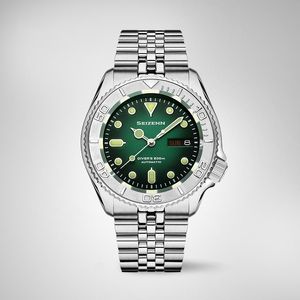 Armbanduhren Merkur Herren-Taucheruhr SKX007, 40 mm, grünes Zifferblatt, Saphirglas, 200 m Wasserbeständigkeit, japanisches NH36-Automatikwerk, Edelstahlband