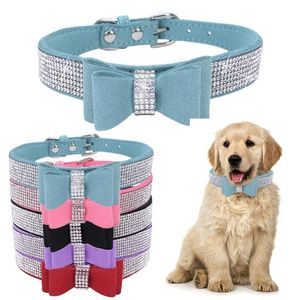 Collari per cani Guinzagli con strass Cani di piccola taglia Bling Crystal Bow Collare per animali in pelle PU Cucciolo di gatti Collana Guinzaglio per imbracatura Dropship