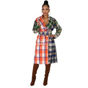 Etniska kläder Grid Print Afrikanska Klänningar För Kvinnor Dashiki Höst Vinter Kvinna Kläder Klänning Ylletyg Kappa Elegant Afrika