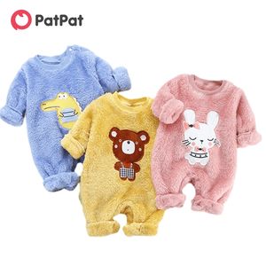 Outono e inverno bebê adorável animal macacão velo para bodysuits roupas 210528