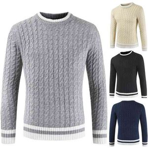 Jersey Hombre Autumn Winter Male O-neck Pullover Knitted Sweater Teenager Casual Patchwork Twist Pattern Acrylic Tops Plus Size 210604