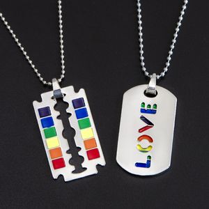 Women Jewelery achat en gros de Mode Fierté d acier inoxydable Fierté Gay Love Rainbow Colliers Lesbien Pendentifs perles Colliers de cou pour femmes Hommes Bijoux