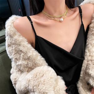 Pearl Pendant Chokers Double Necklace Gold Plate Chain för Kvinnor Smycken Rabatt