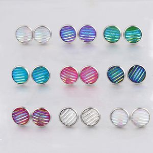 12mm Striped Druzy Drusy Stainless Steel Stud Earrings Glittery Bright Gypsophila Resin Cabochon Earring for Women Jewelry Gift