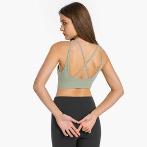 Deep V Sports Bra Women Tank Tops Sexy Ribbon Cross Beautiful Back Shockproof Upper Support Underwear Gym Clothes