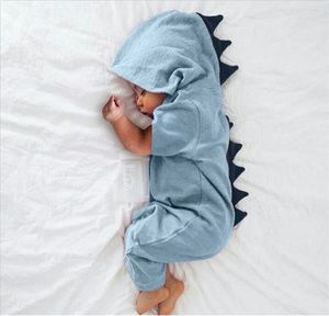 Nyfödd spädbarn Baby Boy Girl Dinosaur Hooded Romper Jumpsuit Outfits Kläder Kawaii Solid Kläder Jumpsuit för Unisex 123 Q2