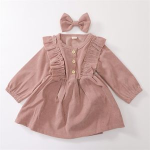 Corduroy Dress Girls Spring Autumn Long Sleeve Ruffles Tutu Dress Children Kid Baby Vintage 6M-5Y 20220223 Q2