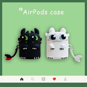 3D Cute Cartoon Night Light Fury Dragon Bluetooth Earphones Silikon Skydd Fodral för Apple AirPods 1 2 Pro Case Soft Cover Headphone Box