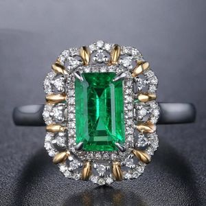Кластерные кольца квадратные зеленые изумрудные драгоценные камни алмазные для женщин 18k белый золотой серебряный цвет серебряный цвет пакета роскошь ювелирные изделия Bijoux подарки
