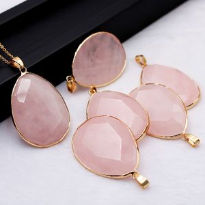 Waterdrop Doğal Şifa Taş Pembe Kristal Kolye Gül Kuvars Çakralar Kolye Hediye Takı Için