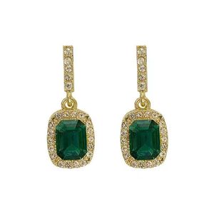 S2789 Fashion Jewelry S925 Silver Post Earrings For Women Retro Design Geometric Emerald Square Diamond Rhinestone Dangle Stud Earrings