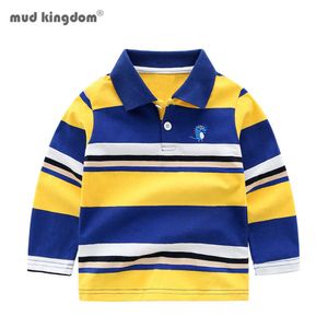 Mudkingdom Boys Polo Shirts Long Sleeve Striped Cute Dinosaur Embroidery Tops 210615
