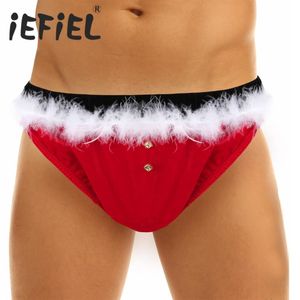 Плуты мужские рождественские рождественские трусы белье трусики нижнее белье Sissy Santa красный сексуальный косплей костюм стринги