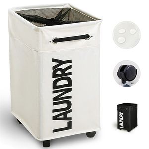 Rolling Laundry Hamper com rodas à prova d'água e colapsible cestas de lavanderia para roupas brinquedos cesta de roupas com cobertura de malha 211112