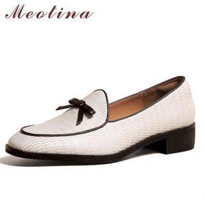 Zapatos planos Meotina para mujer, de cuero, punta redonda y lazo, informales, a la moda, adecuados para primavera y otoño, Color 220209