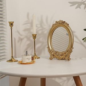 Lusterki Cutelife Ins Nordic Gold Żywica Mały Okrągły Stół Lustrzany Tacy Vintage Stojący Sypialnia Makijaż Dom Dekoracyjny