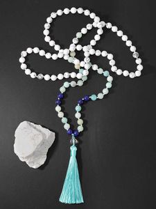 Oaiite 108 Mala Beads Натуральный Howlite ITE и Lapis Lazuli Каменное Ожерелье Yoga Медитация Ювелирные Изделия