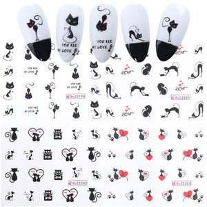 Stickers Decals Sheet Sexy Black Cat Water Transfer Nail Tattoo Cute Cartoon Manicure Foil Wraps DIY Stylish Decoration SABLE
