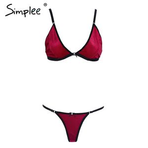 Strap Samt Dessous BH Slip Sets rückenfreie String Frauen sexy Dessous Mode Sommer rosa Bralette Set weiblich 210414