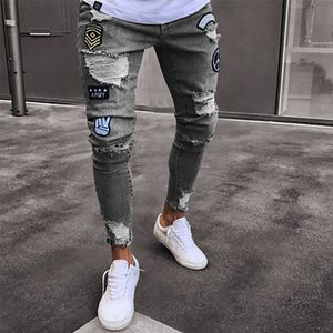 Mode mens jeans trend knähål blixtlås leggings broderade denim byxor bekväma tyg multi färgbyxor 2 ueco