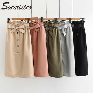 Surmiitro Midi Rock Frauen Frühling Sommer Split Koreanische Elegante Hohe Knospe Taille Blau Rot Grün Schwarz Schule Langen Rock Weibliche 210712