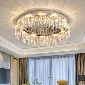 LED Modern K9 Crystal Ceiling Lights Fixture Round Silver Stainless Steel Hanging Lamps American Luxury 3 White Color Dimmable Diameter 100cm 80cm 60cm 45cm
