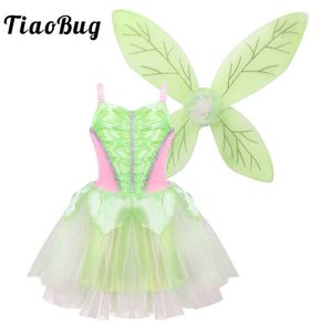 Tiaobug Kinder Mädchen Prinzessin Fairy Kostüm ärmellose Mesh Kleid glitzernde Flügel Set Kinder Halloween Cosplay Party Dress Up G09251630364