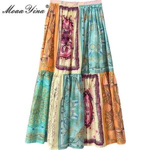 Summer Women Indie Folk Floral-Print Cotton skirt 210524