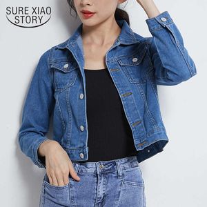 Outono jaqueta jaqueta mulheres estilo coreano feminino casaco curto manga comprida giro colarinho bolso único casaco de senhora 7120 50 210528