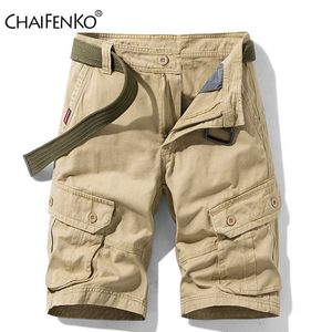 Męskie Letnie Bawełna Army Taktyczne Szorty ładunkowe Moda Khaki Multi-Pocket Casual Short Spodnie Luźne Wojskowe Mężczyźni 210714