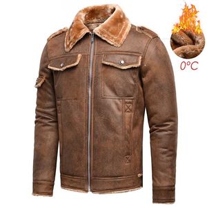 Men Winter Autumn Vintage Classic Pockets Thick Warm Fleece Leather Jacket Coat Men Casual Motor Faux Pu Leather Jacket 4XL 211111