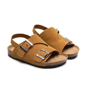 Barn sommarskor sandaler för pojkar flickor mode strand sport spänne barn sandaler skor platt kork trä brun 210713