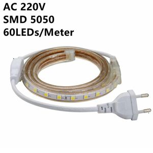 Şeritler Süper Parlak SMD Dimmable AC220V LED şerit ışığı 1m/5m/10m/15m/20m/25m/50m/100m mutfak açık bahçe lambası tapan şeritli