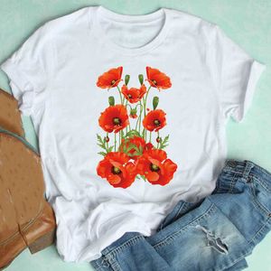 Women Short Sleeve Floral Flower Fashion Sweet Elegant 90s Valentine Clothes Print Tshirt Female Tee Top Graphic T-shirt X0527