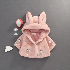 2021 Zima Nowe Dziewczyny Dzieci Zagęścić Ciepłe Płaszcz Futro Aksamitne Odzież Dla Dzieci Słodki Pink Beżowy 2 Kolor Princess Clother Faux Furs Płaszcze