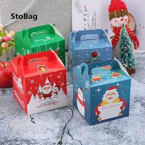 StoBag 20pcs Handle Paper Box Christmas Candy Chocolate Package Box Favor Party Handmade Decorating Supplies Year Gifts 210602